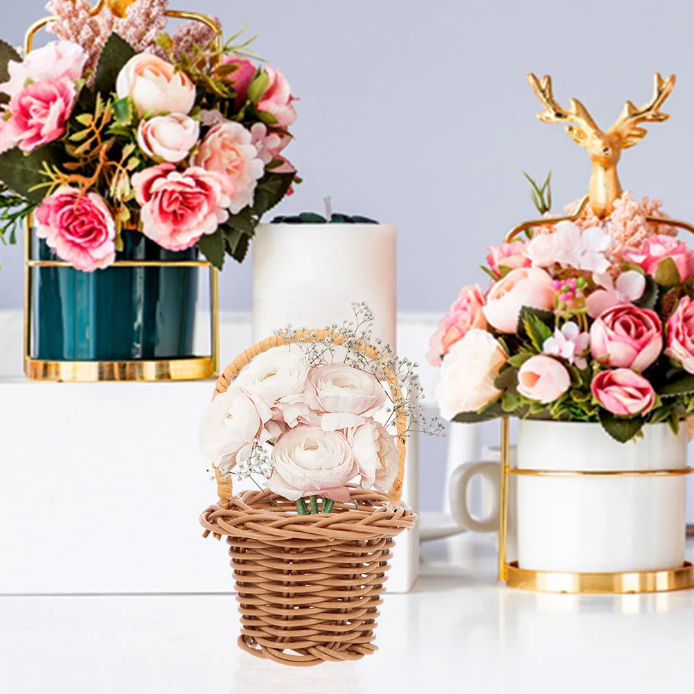 

10 Pcs Woven Baskets Mini Flower Hand Handheld Decorations Desktop Decorative Small with Handle