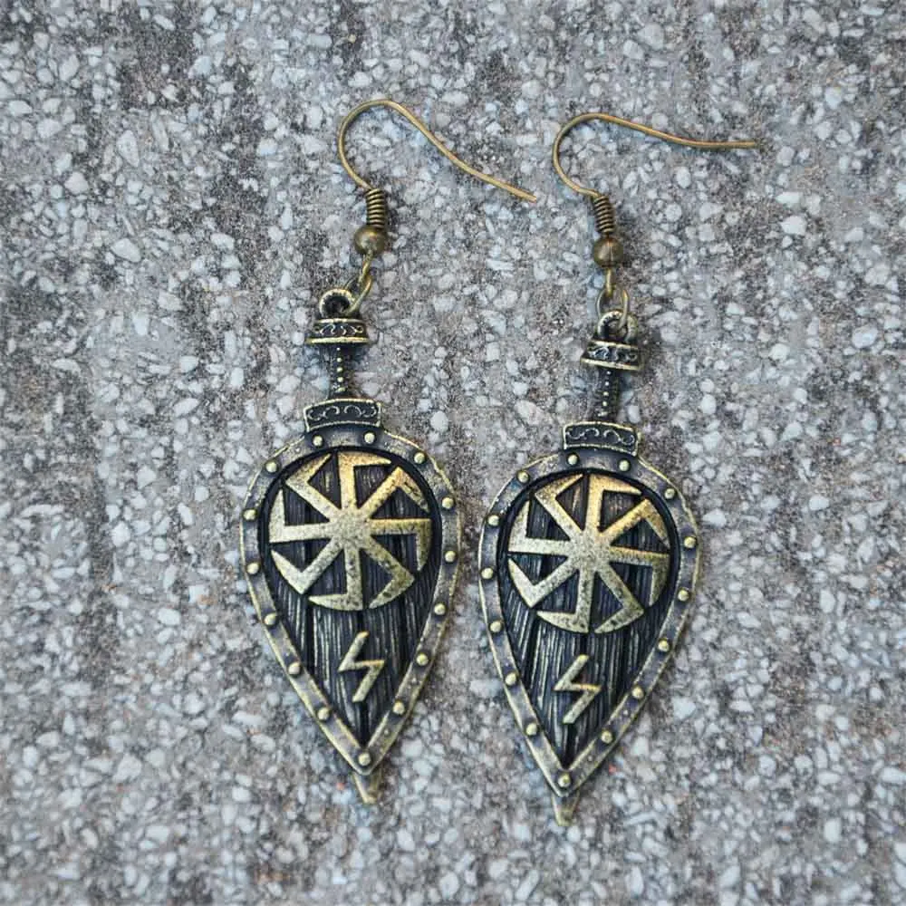 1 Pair Slavic Kolovrat Shield Sword Viking Rune Jewelry Sowulo Symbols Vintage Punk Earrings Women Men Amulet Gifts