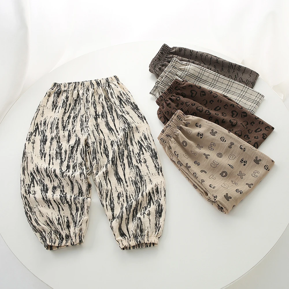 Spring Summer Mosquito Proof Pants For Boys Girls Full Printing Versatile Pants Outer Wear Toddler Casual Loose Thin Trousers