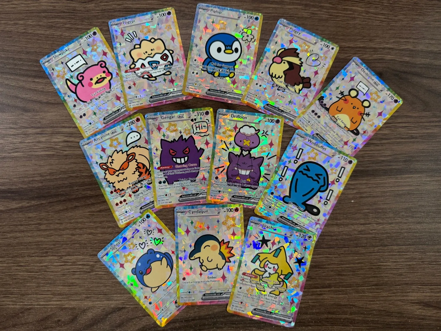 55Pcs Chibi DIY Card Poke Collection PTCG Holographic Cute Anime Version Classical Cards Gengar Charizard Eevee Pocket Monster