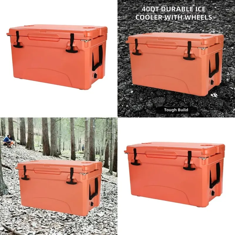 Wholesale Modern 40QT Portable Rotomolded Hard Ice Cooler Box Food Grade Polyethylene Material with Wheels for Cold Storage