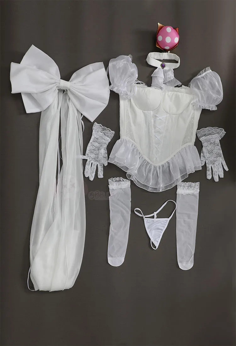 2026 Boosette Cosplay Costume White Corset Wedding Style Dress with Crown & Gloves, Women Anime Cosplay for Halloween & Comic view 6