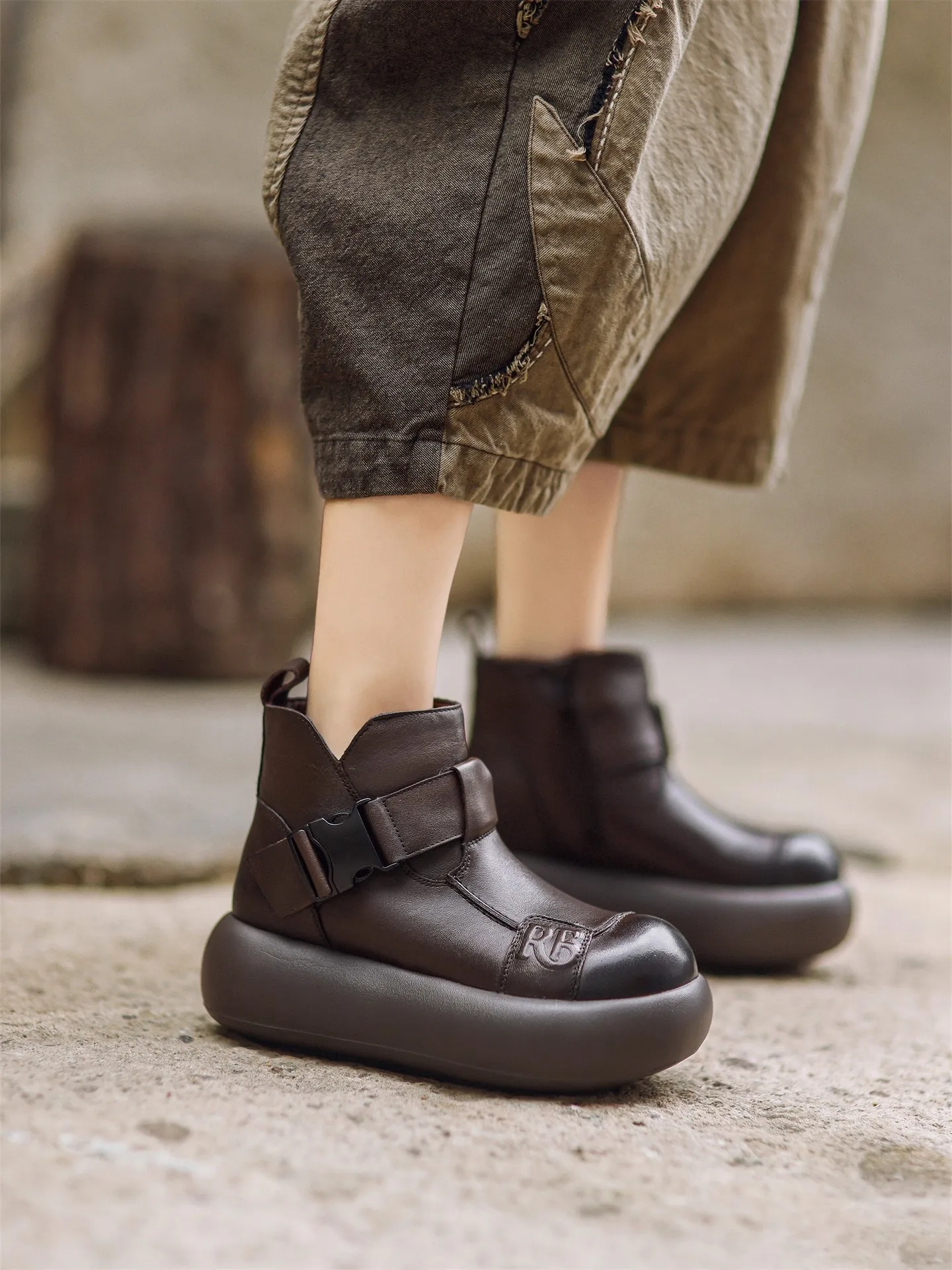 

GKTINOO Wool Warm Genuine Leather Short Boots 2025 Winter British style Platform Ankle Boots Thick Soled Wedges Women's Shoes