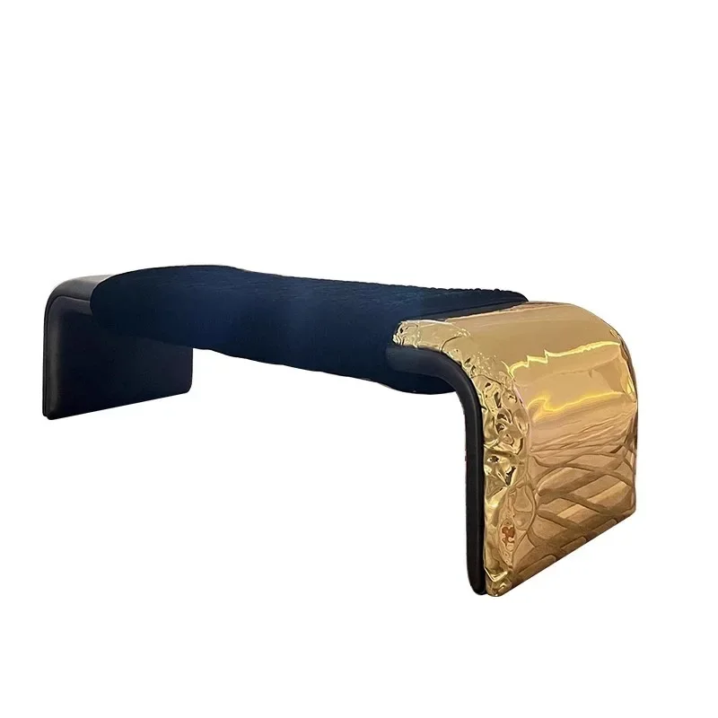 

Italian light luxury hand knock copper bedside stool solid wood soft bag bed designer Portuguese shoe changing stool