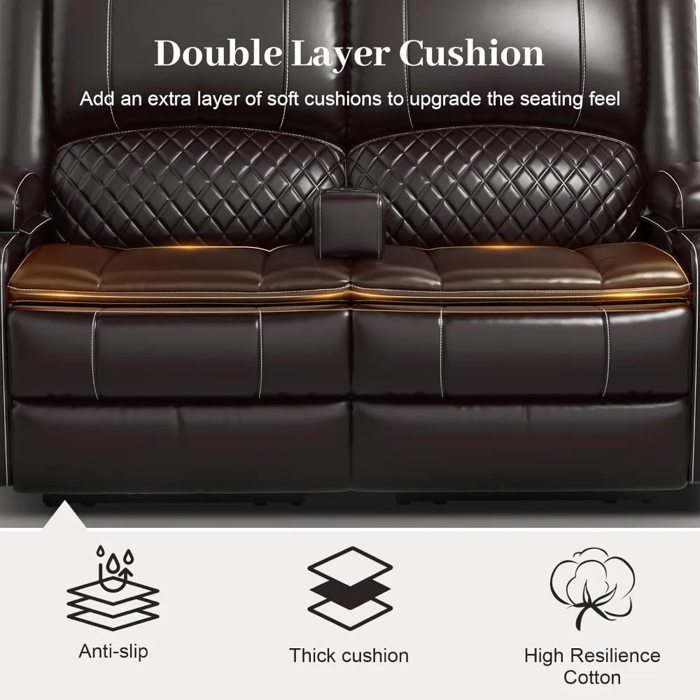 Recliner Sofa, Manual Reclining Loveseat with Removable Armrest, Faux Leather Recliner Loveseat for Adults with 2-Tier Cushions