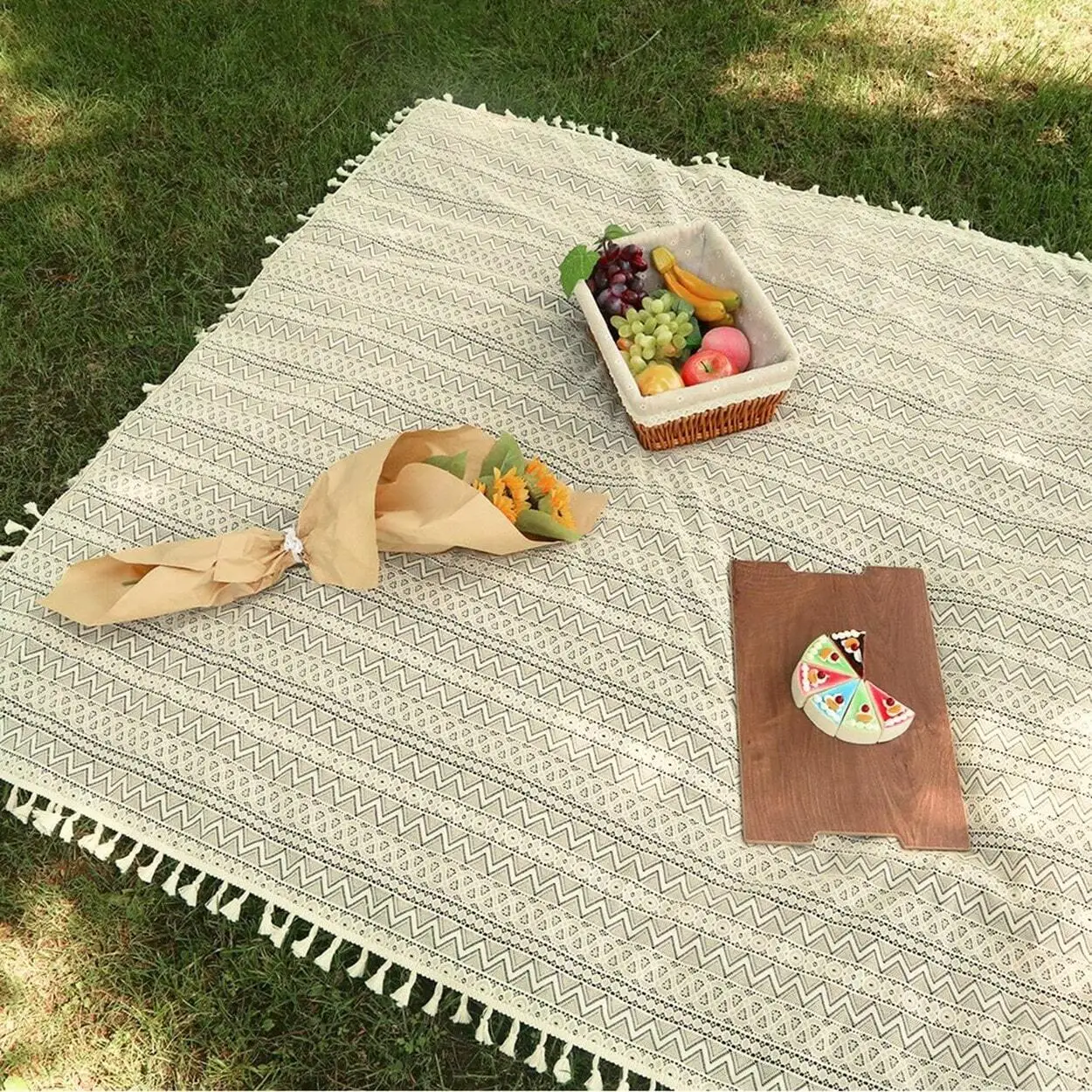 1pc Boho Style Jacquard Lace Tassel Picnic Blanket,sh2305130269417892