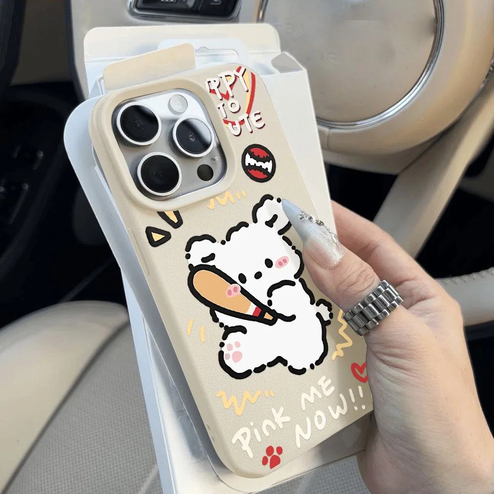 Luxury Soft Leather Phone Case For iPhone 16 Pro Max  Funda iPhone 15 13 11 14 Plus 12 16promax 15promax 13promax Cartoon Covers