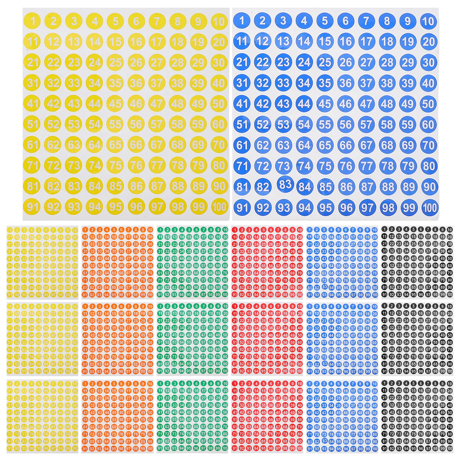 

60 Sheets 1-100 Small Round Number Stickers 10Mm White Font on Colored Dots for Planner Files - Efficient Sorting Label Stickers
