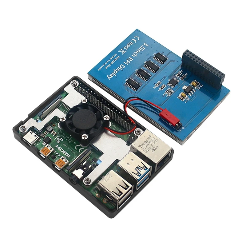 مروحة تبريد لتوت العليق Pi 4/مروحة مع حامل لشاشة 3.5 بوصة تعمل باللمس Raspberry Pi 4B/ 3B +/ 3B مراوح تبريد