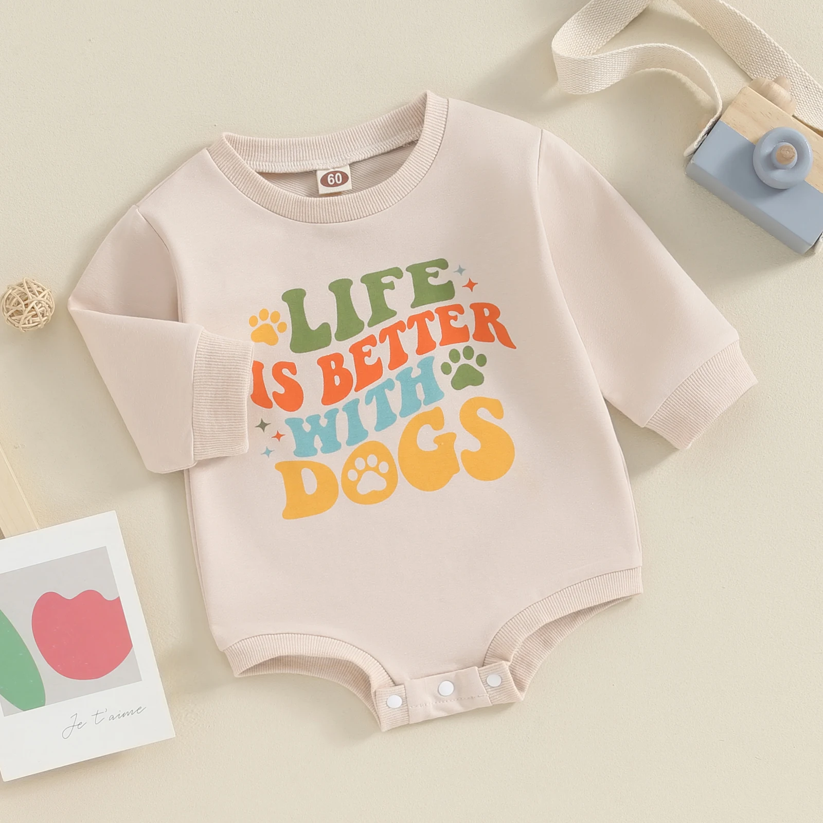 Cute Infant Baby Fall Sweatshirt Bodysuits Jumpsuit Letter&Claw Print Round Neck Long Sleeve Casual Romper