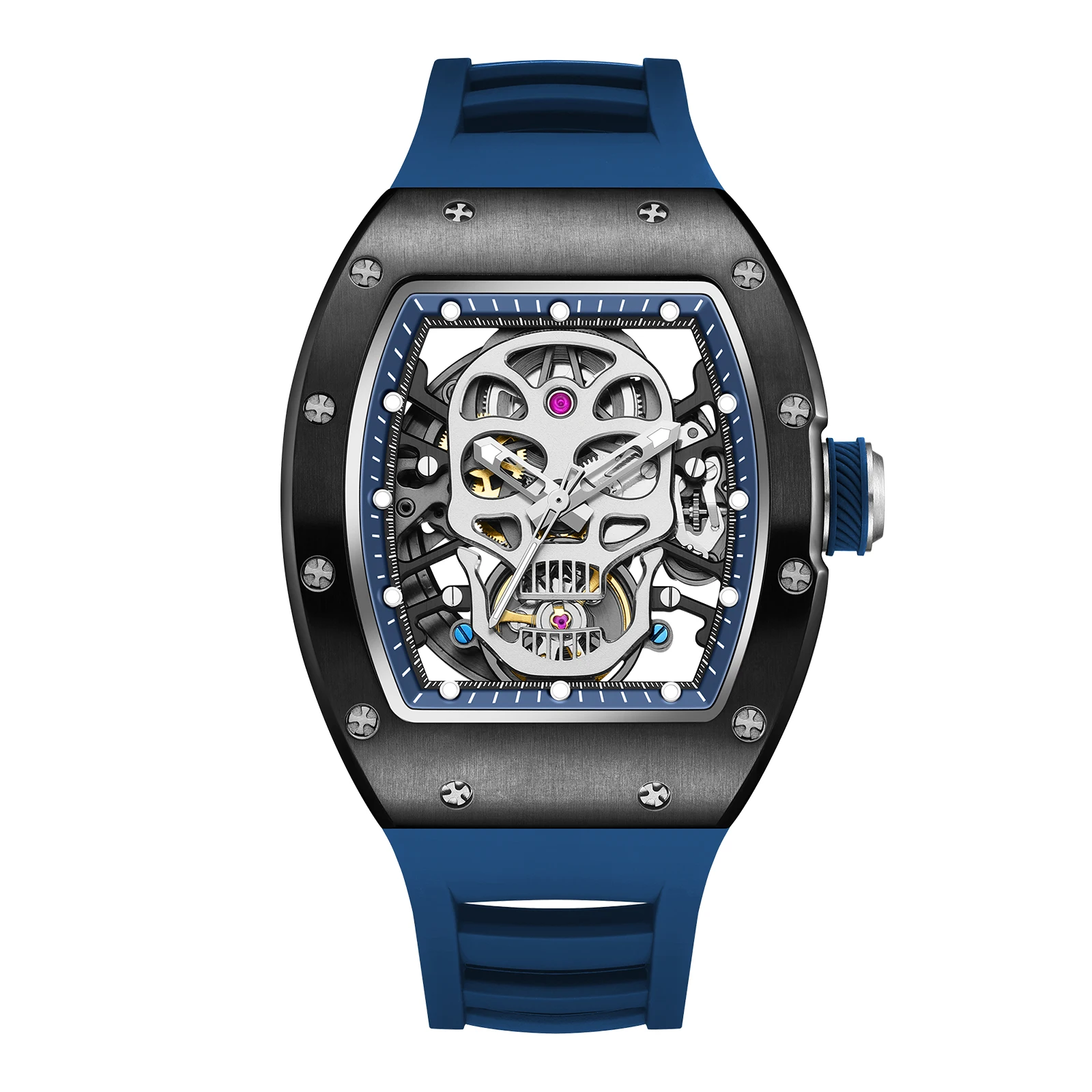 Men's Watches Skeleton Dial Design Luxury Mechanical Watch Sports Military Watch For Men Waterproof Chronograph Silicone Strap
