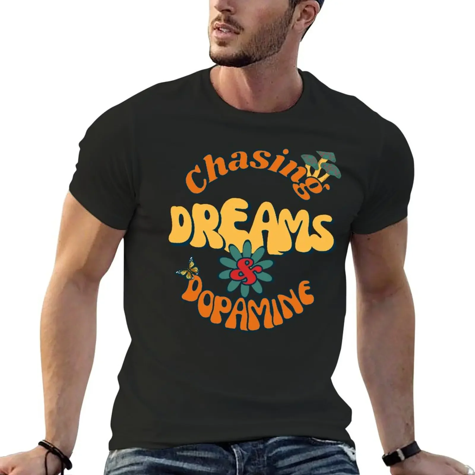 Chasing Dreams & Dopamine T-Shirt customs cute tops anime tshirt mens white t shirts