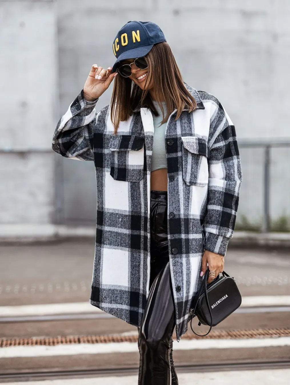 Women Shirt Collar Shacket Jacket Long Sleeve Loose Fit Mid‑Length Single‑Breasted Patch Pockets Casual Coat