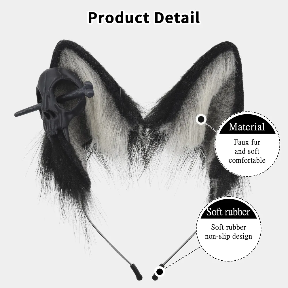 Furry Ears Headband Animal Fox Wolf Dog Faux Fur Realistic Costumes Accessory for Cosplay 5