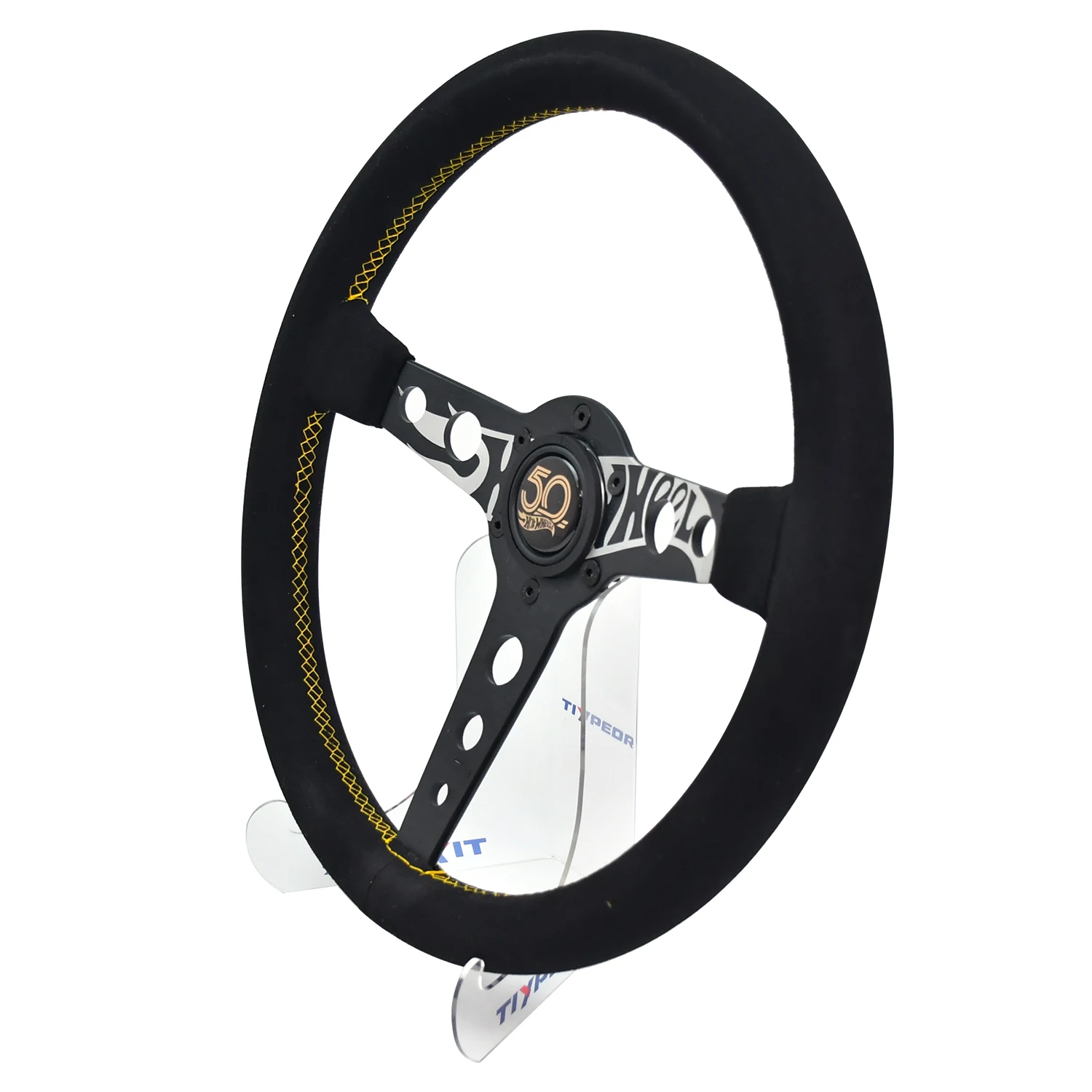 Volante esportivo universal de 345mm, acessórios de couro de camurça para carro, peças automotivas esportivas, jogo de corrida, volante de simulação