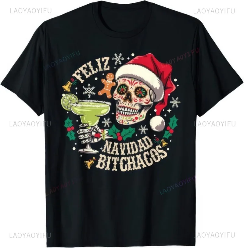 

Merry Christmas Skull Tshirt Christmas Santa Hat T Shirt Horse Year Xmas Tees Round Collar Men's Tees Woman Printing Tops