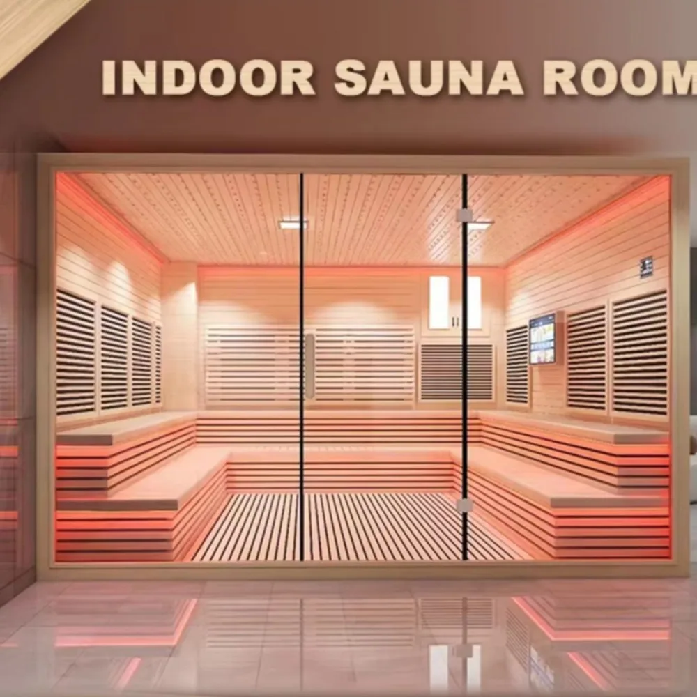 6 Person Hemlock Wood Sauna Room Indoor Steam, Premium Dry Steam Sauna with Toughened Glass & Digital Control