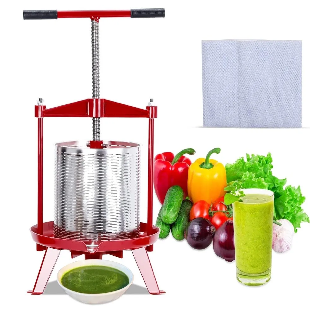 3.69 Gal Manual Fruit Wine Press Stainless Steel Fruit and Wine Press With T Handle Sturdy Triangular Design Wine