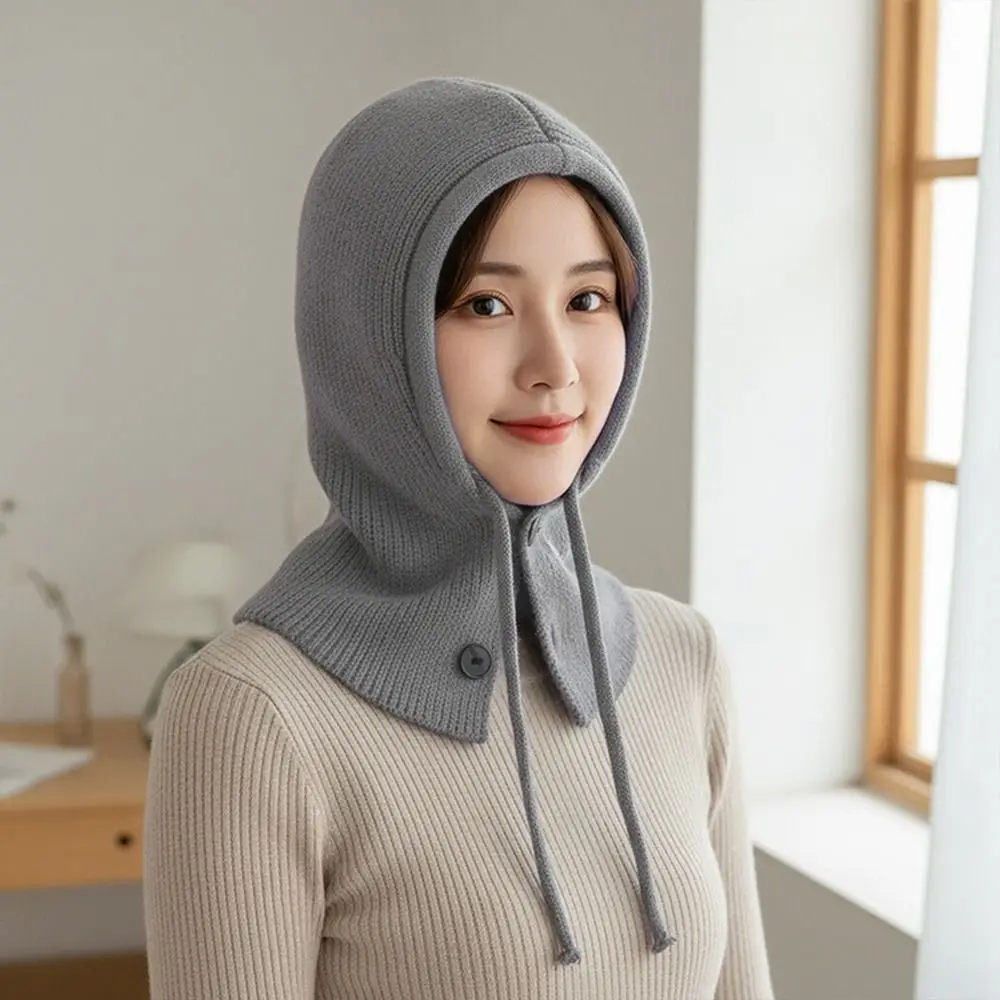 Fashion Windproof Knitted Hat Thermal Insulation Neck Protection Knitted Balaclava Hat Pullover Hats Women