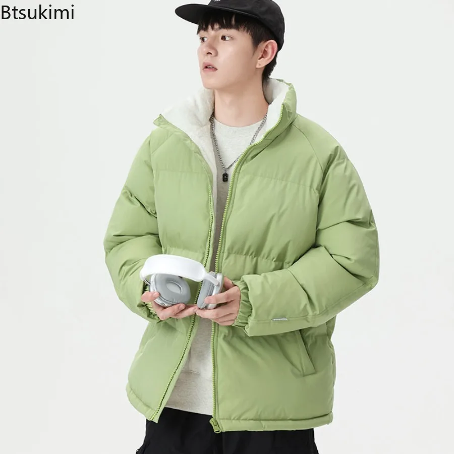 Winter Jackets 2025 Men's Casual Solid Loose Thicken Warm Parkas Coats Fashion Stand Collar Down Cotton Jackets Couple Outerwear