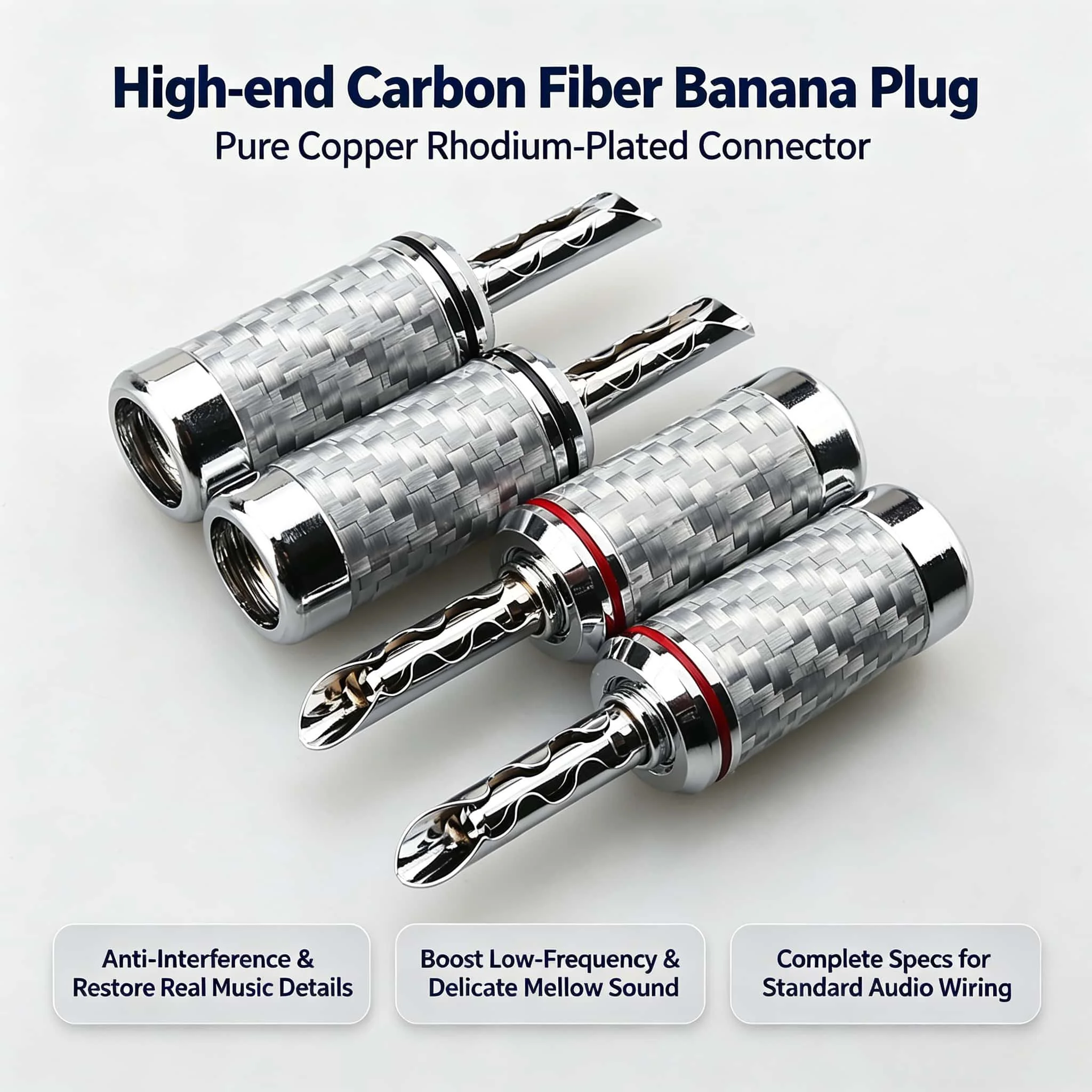 

4Pcs High Quality HIFI rhodiumr Plated Carbon Fiber Speaker Cable BFA Banana Male Amplifier Terminal Jack Plug Audio Connector