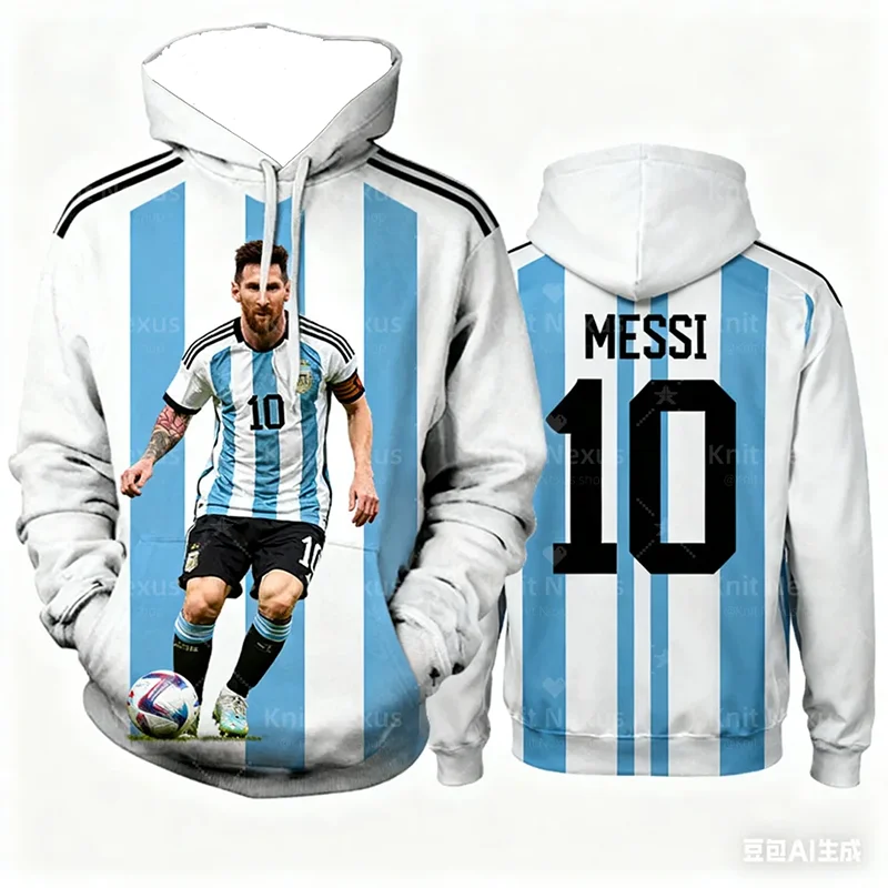 

Who Wouldn't Love It! Blue and White Retro-style 3D Printed Football Jersey, Loose and Versatile Hoodie