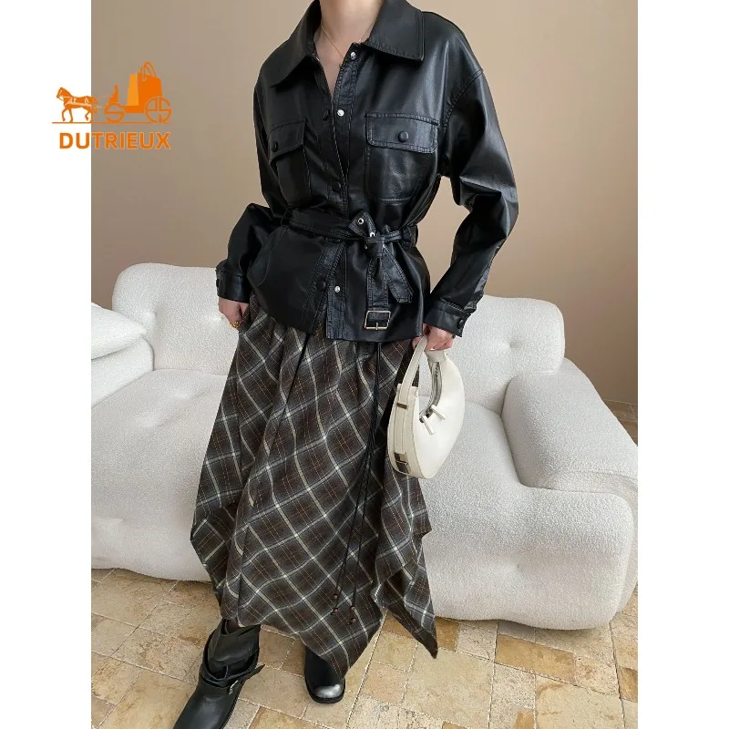 2025 Spring and Autumn Women's Fashionable Loose Real Leather Jacket, 100% Genuine Sheepskin, Casual Motorcycle Coat for Women.