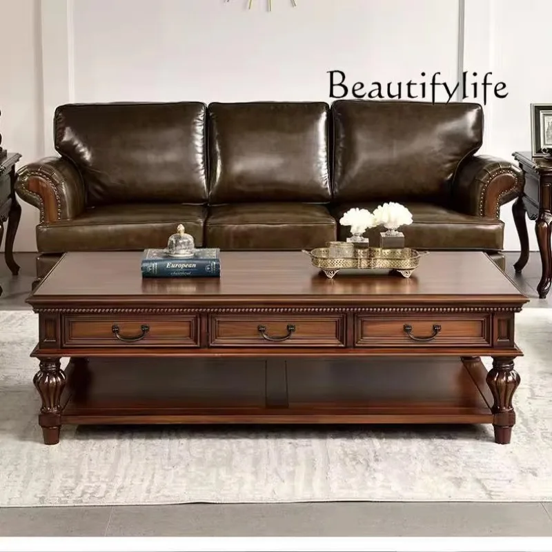 XX طاولة القهوة الخشبية الصلبة الريفية الأمريكية العمود الروماني مستطيلة الرجعية القديمة غرفة المعيشة تخزين طاولة شاي