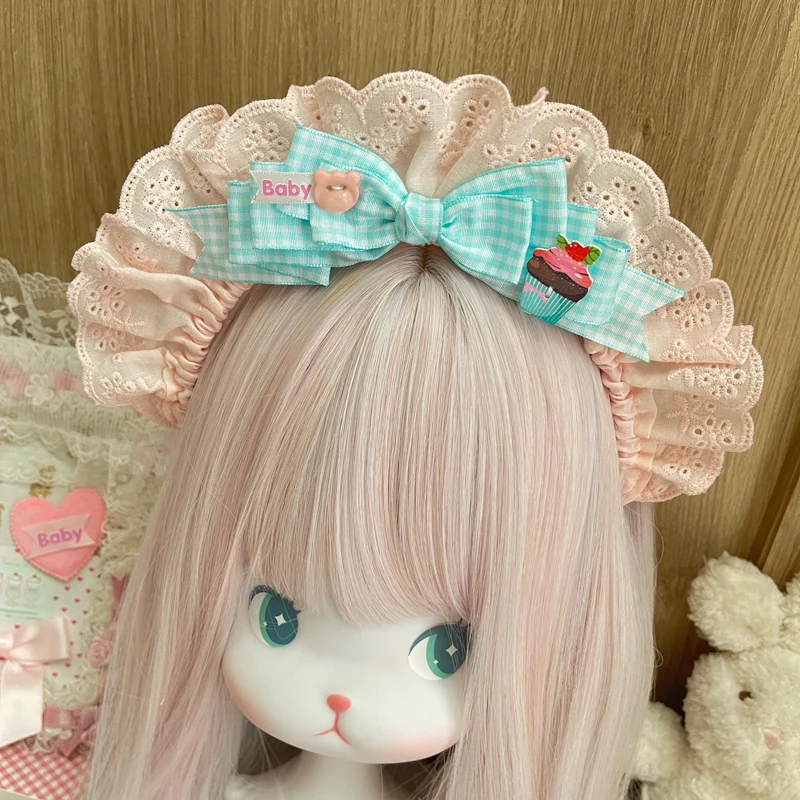 

Bear Button and Cake Lovely Gothic Lolita Japanese Hairband Lace Ruffled Bow Headband Hair Hoop Hair Accessories Headdress