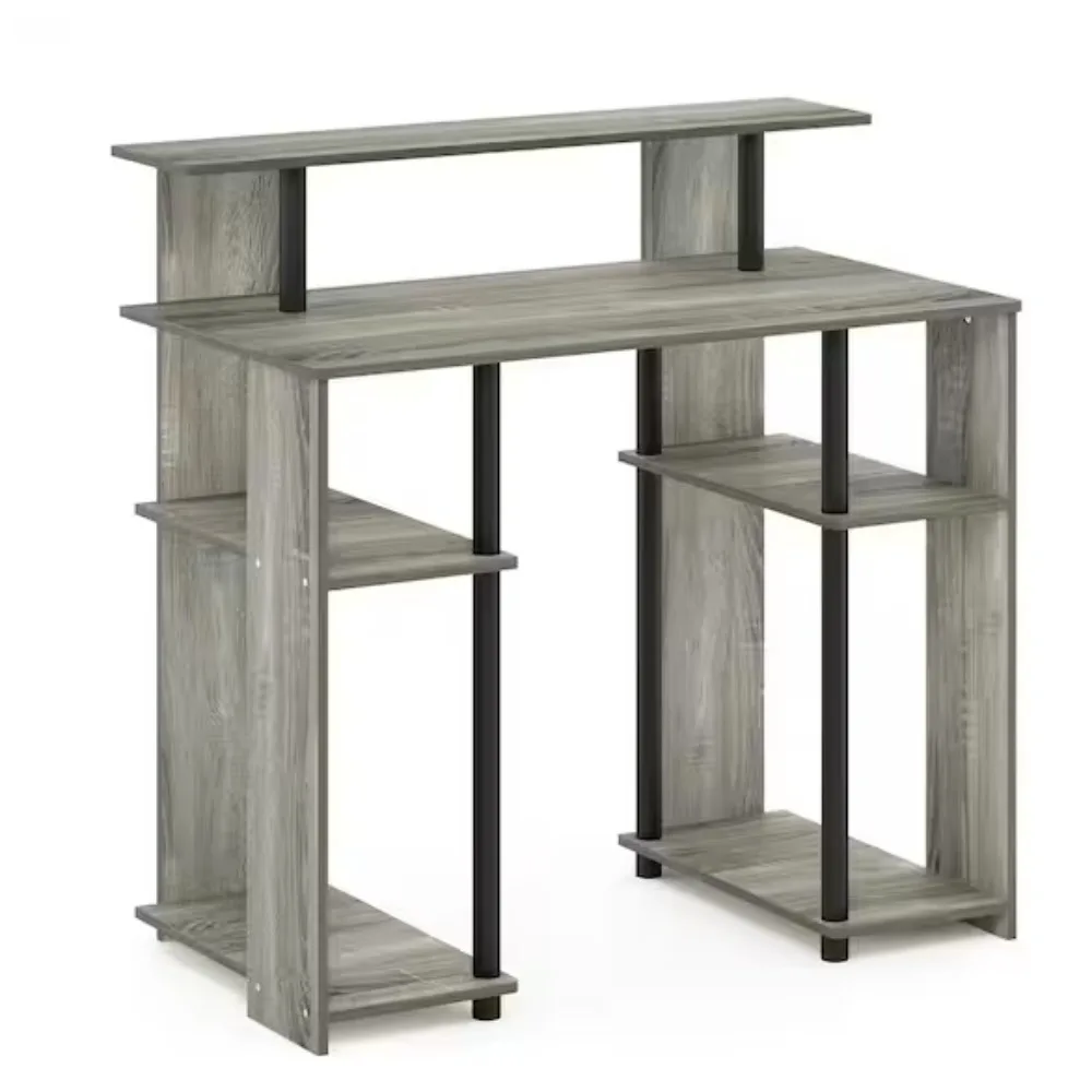 36 بوصة. مكتب كمبيوتر مستطيل من خشب البلوط غاري مع أرفف؛ إنه رائع للشقق والمسكن الذي يحد من المساحة #2