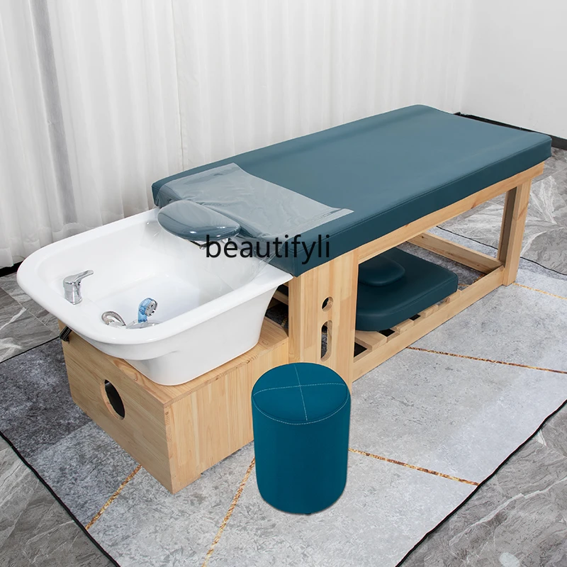Solid Wood Lying Completely Shampoo Chair Thai Massage Barber Shop Flushing Bed High-End Shampoo