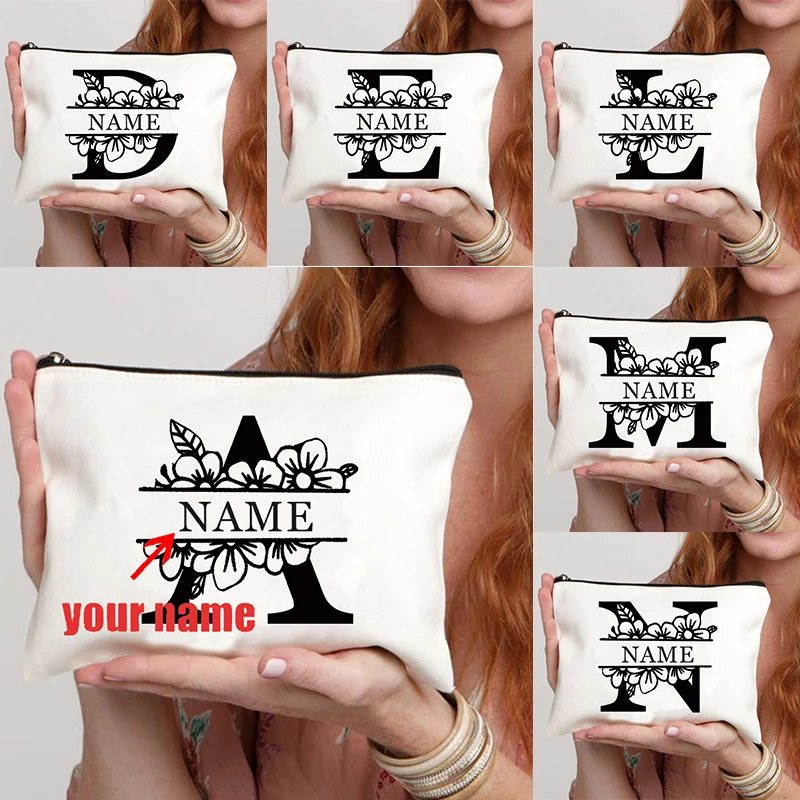 Personalizzazione del nome lettere personalizzate fiori grazie regalo dell'insegnante borsa per il trucco regalo di compleanno borsa da viaggio per rossetto