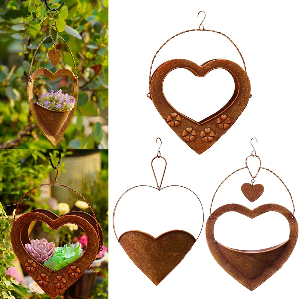 Indoor Outdoor Use Heart-Shaped Hanging Flowerpot Creative Garden Decor Long-lasting Gardening Solution Rust-Resistant Coating