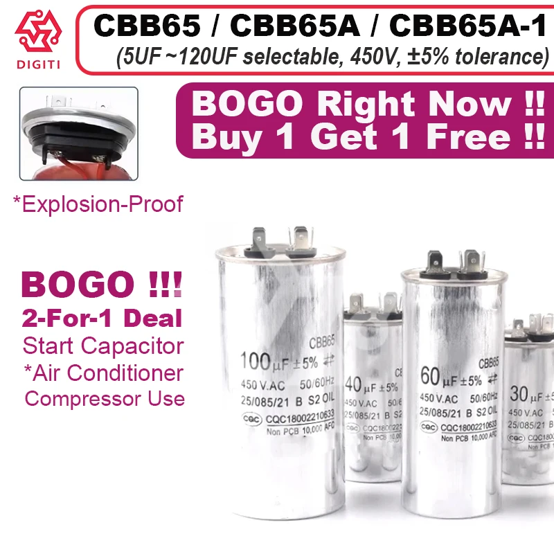 CBB65A-1 ตัวเก็บประจุ CBB65A ตัวเก็บประจุ CBB65 ตัวเก็บประจุ 450V AC มอเตอร์ตัวเก็บประจุเริ่มต้นตัวเก็บประจุ