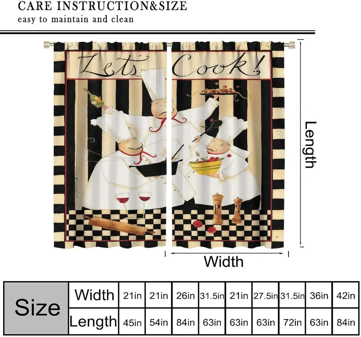 Kitchen Fat Chef Curtains, Abstract Funny Three Cooks Theme Blackout Window Drapes for Bedroom and Living Room Decor