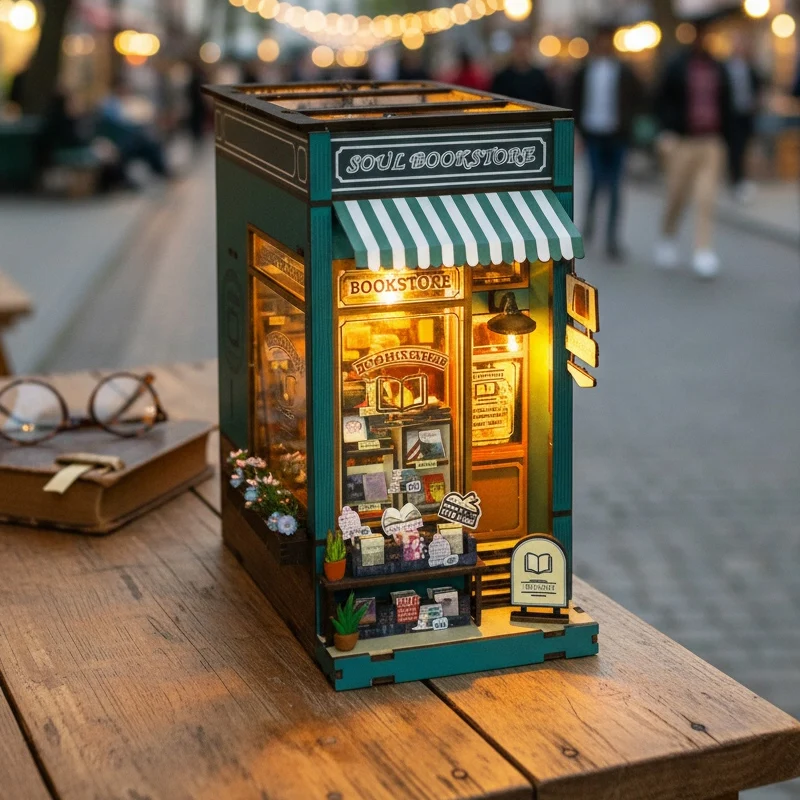 

OUZEY 3D Wooden Book Nook & Dollhouse 2-in-1 DIY Kit - with LED Lights & Bookend, Magic Themed Home Decor Gift