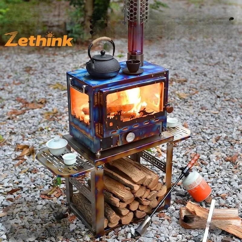 

Lightweight Compact Titanium Wood-Burning Stove For Outdoor Camping Hiking BBQ Adventures-Portable Cooker For Wilderness