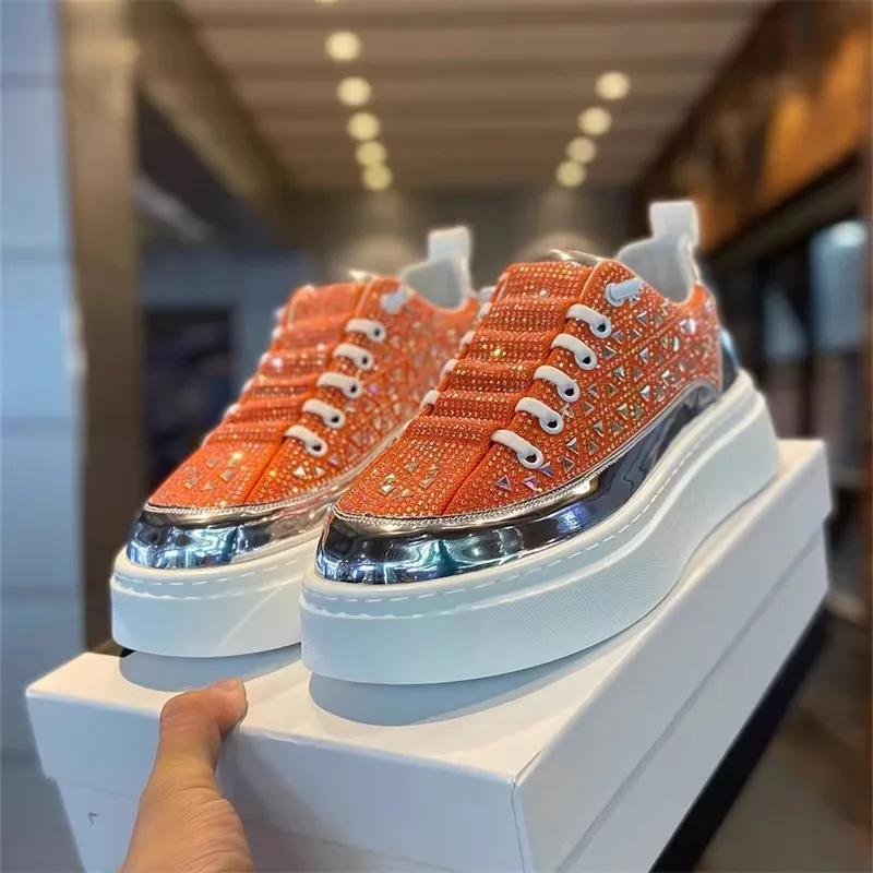 

Fabric-stitched crystal platform sneakers with breathable and fashionable soft soles, stylish men's shoes with unique style.8