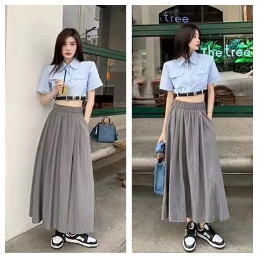

Элегантная юбка до половины тела, уличная одежда, базовая юбка трапециевидной формы, платье с высокой талией, длинные юбки, женские офисные юбки