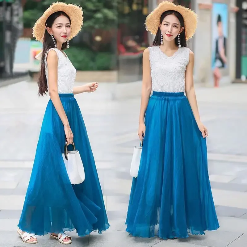 

Korean Fashion Harajuku Retro Medium Length Ultra-thin Gauze Skirt Summer High Waisted Korean Street Clothing A-line Skirtp759