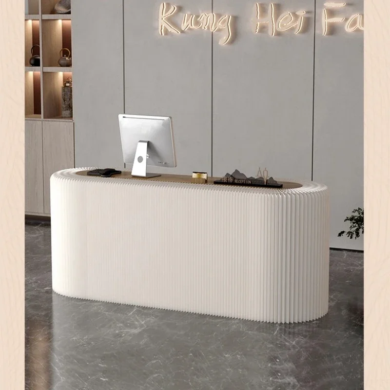 

Reception Counter Checkout U Shape Oval Reception Desks White home Modern Mostrador De Tienda Furniture Design Decor Front Desk