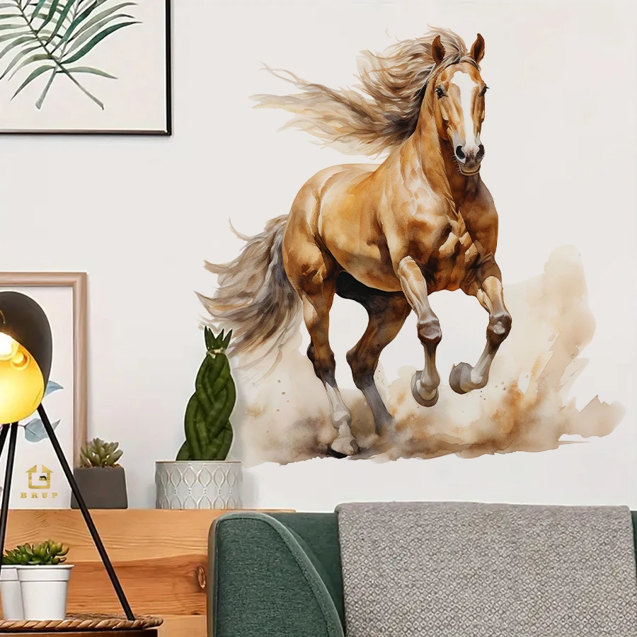 ملصقات حائط على شكل حصان راكض - شارات قابلة للإزالة لتزيين المنزل لغرفة المعيشة، ملصقات فنية جدارية للمكتب المنزلي