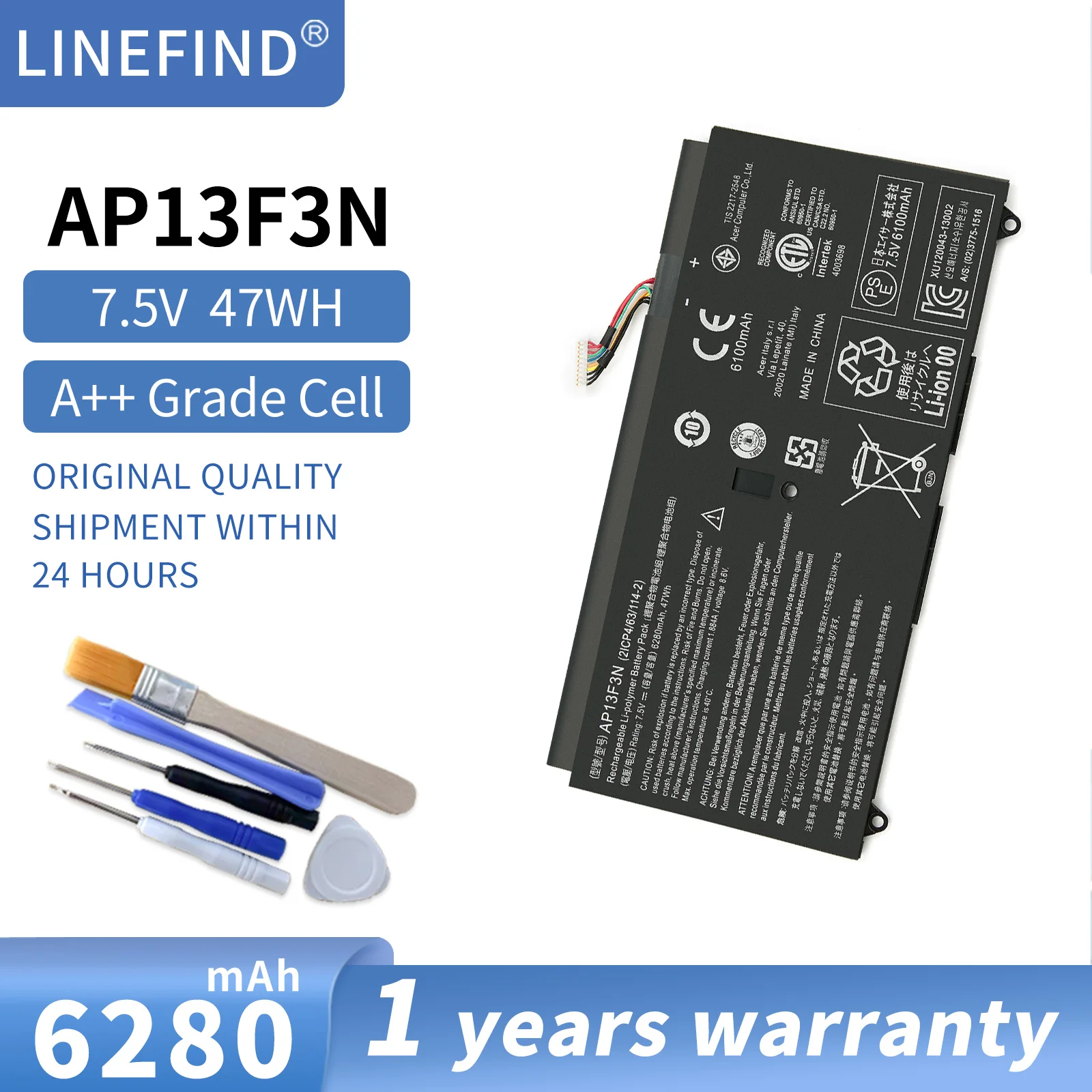 Batería AP13F3N 2ICP4/63/114-2 para portátil, para Aspire S7-392, S7-392-9890, S7-391-6822, Ultrabook, 7,5 V, 6280mAh