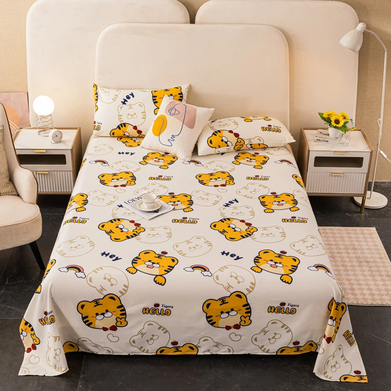 Cute Tiger Bed Sheet Set Cartoon Animal Flat Sheet & Pillow Sham Luxury Bed Cover Soft Comfortable Top Sheets Decorative Bedding