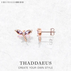 Stud Earrings Dragonfly With Stones Europe Style Fine Jewerly For Women,2023 Summer New Cute Gift In 925 Sterling Silver