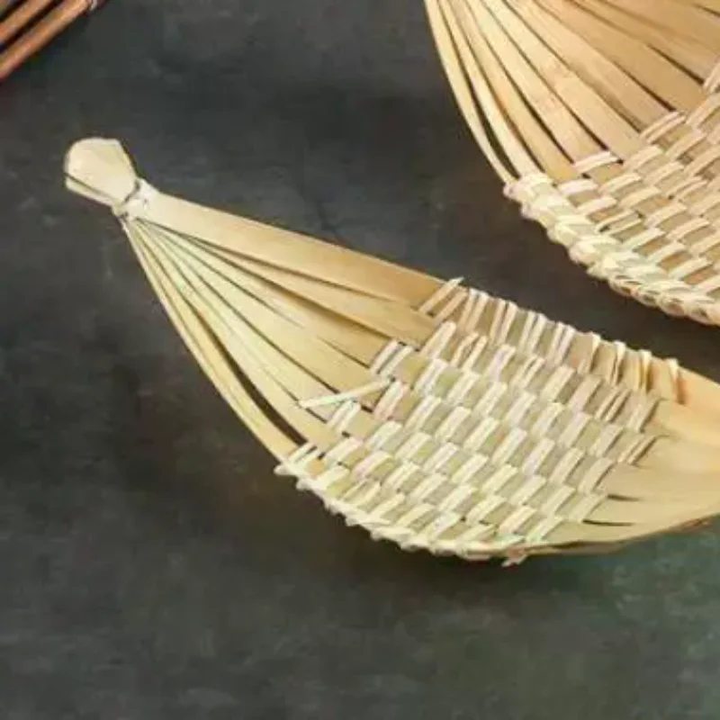 Sashimi Bamboo Bowl Woven Design Serving Platter for Snacks Partys and Exotic Cuisine