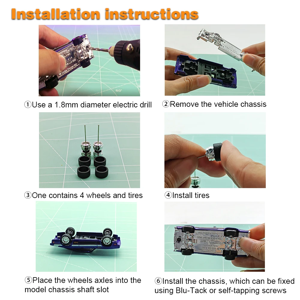 1/64 Model Car Wheels with Rubber Detachable Tires Five Spoke 2 Refitting Parts for Hot Wheels Matchbox D:11mm+13mm 1 Set