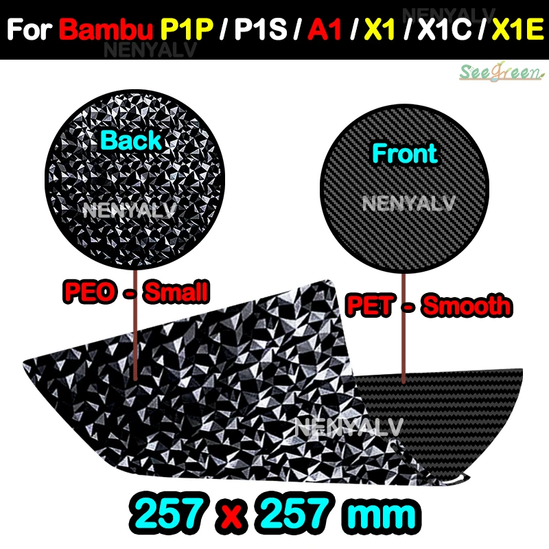 

Пластина для лабораторной сборки Bambu x1 x1c x1e, Модернизированная маленькая пластина Peo для лаборатории Bambu p1p p1s a1, гладкая пластина для домашних животных 257x257