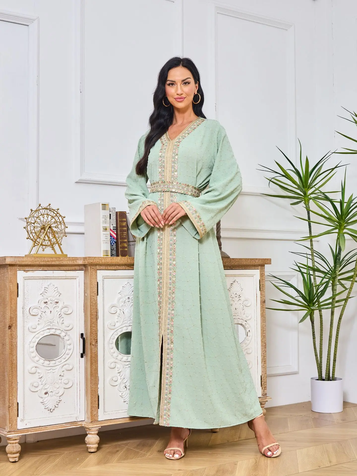 

Green Abayas For Women Dubai Luxury Islam Ramadan Muslim Jalabiya Dress Caftan Marocain Wedding Party Dresses Djellaba Femme