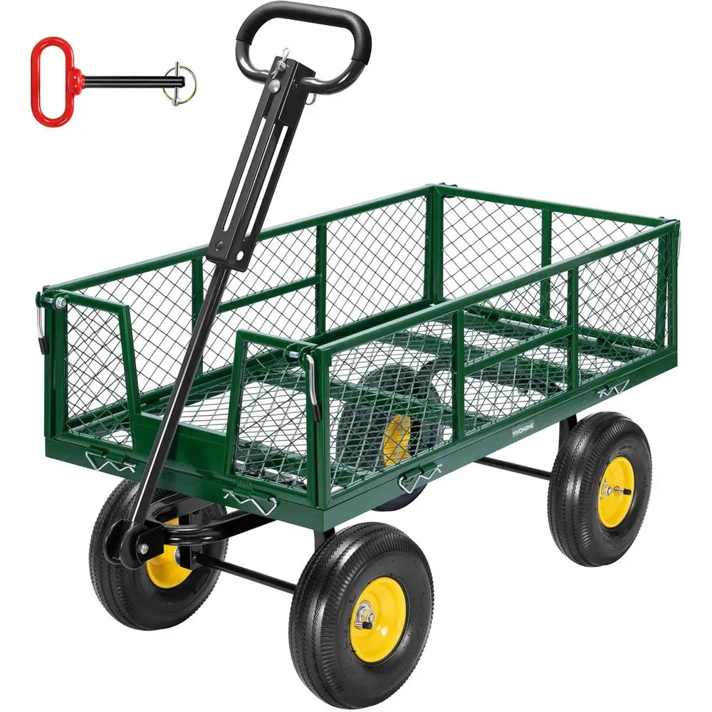 

Garden Cart Steel Heavy Duty 900 LBS Yard and Garden Wagon with 10 inch Tire and Handle Attach to ATV or Tractor Green